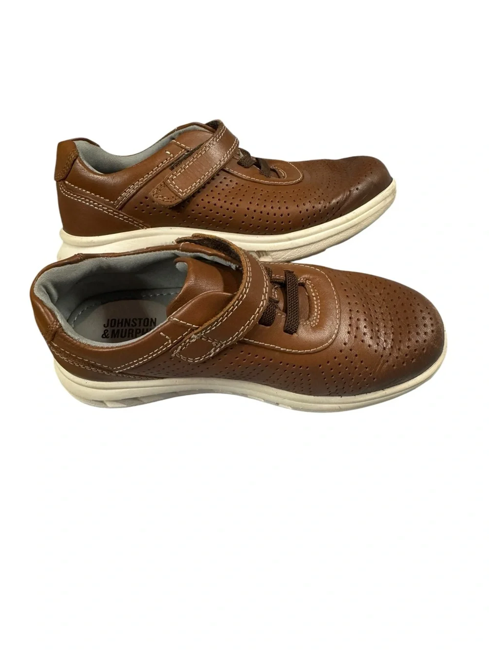 Johnston & Murphy Kids Brown Perforated Leather Hook-and-Loop Dress Shoes